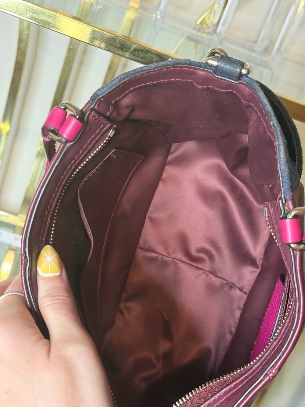 Coach Two-Tone Fuchsia, Burgundy and Navy Leather Shoulder Bag - Picture 12 of 16